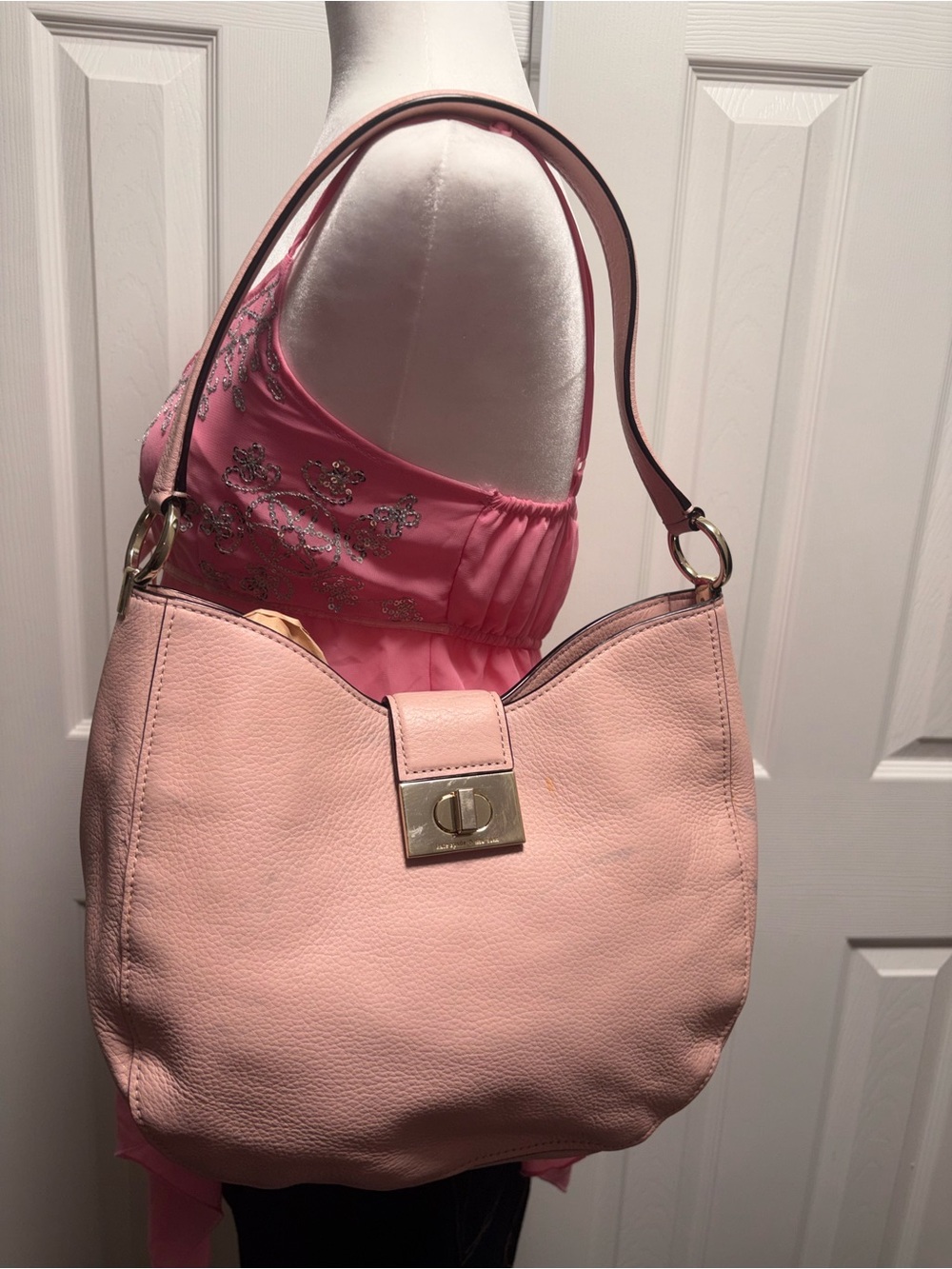 kate spade blush pink leather shoulder bag with gold hardware